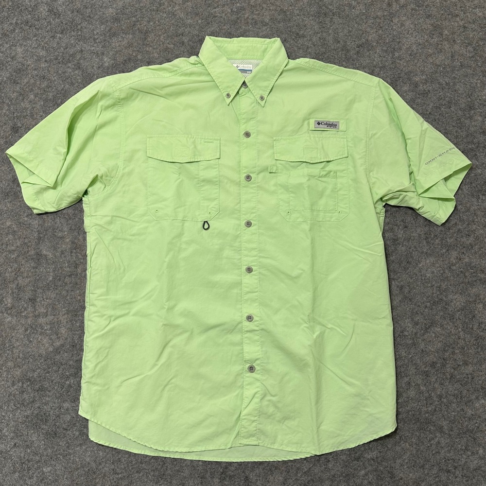 Columbia Fishing Shirt Mens Medium Green PFG Bahama II Short Sleeve Omni-Shade
